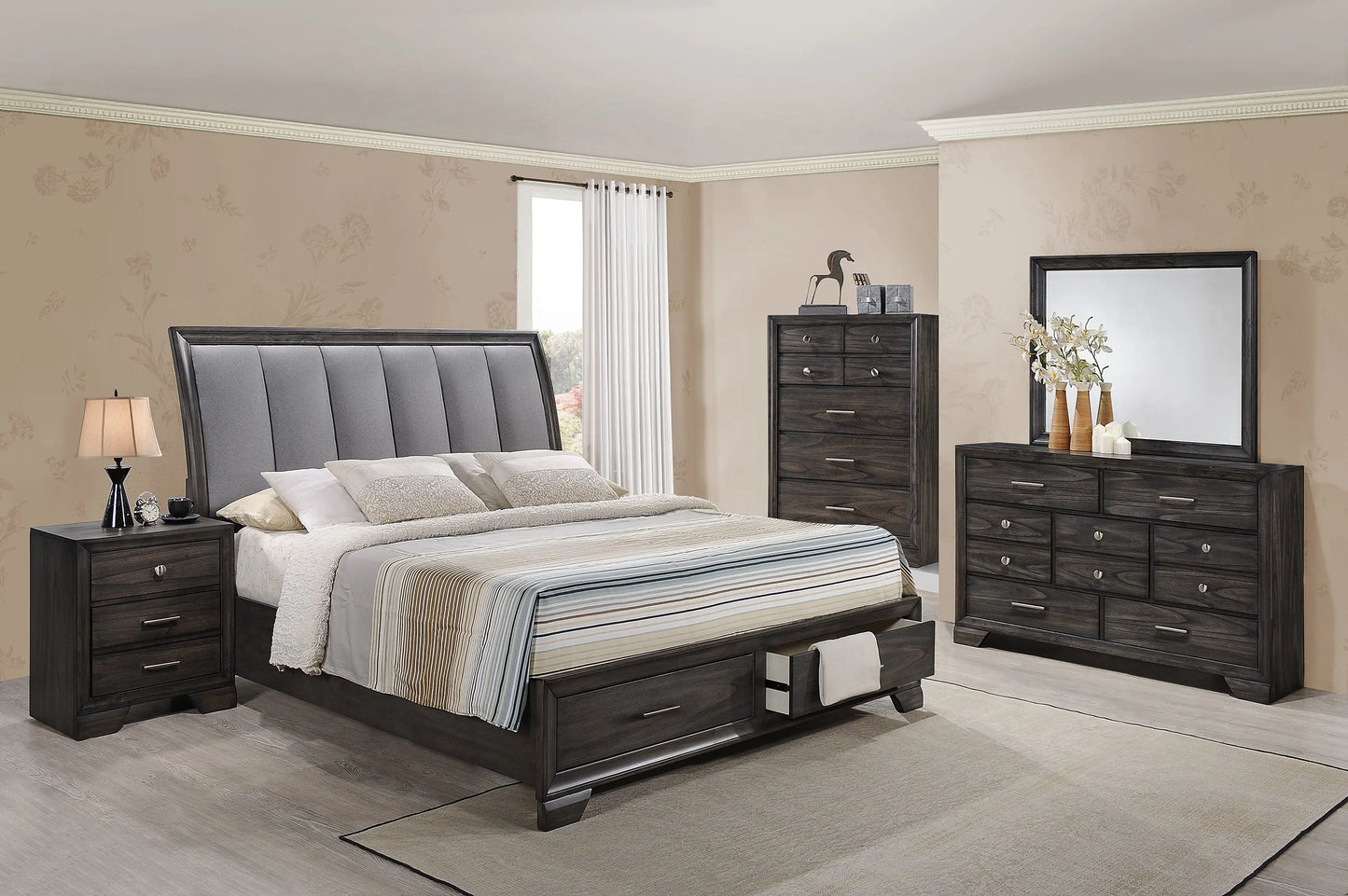 Jaymes Gray Queen Storage Platform Bed Crown Mark