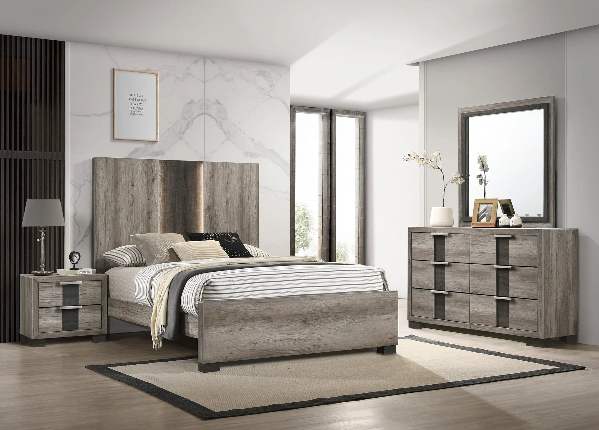 Rangley Brown LED Panel Bedroom Set Crown Mark