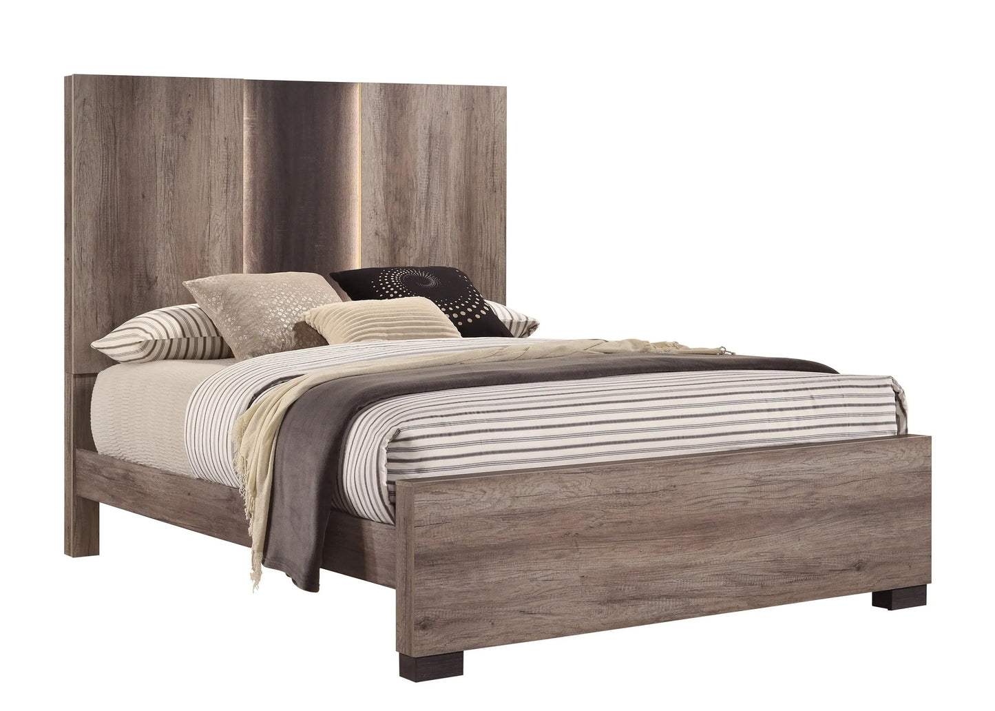 Rangley Brown Queen LED Panel Bed Crown Mark