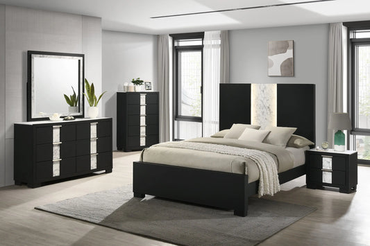 Rangley Black LED Panel Bedroom Set Crown Mark