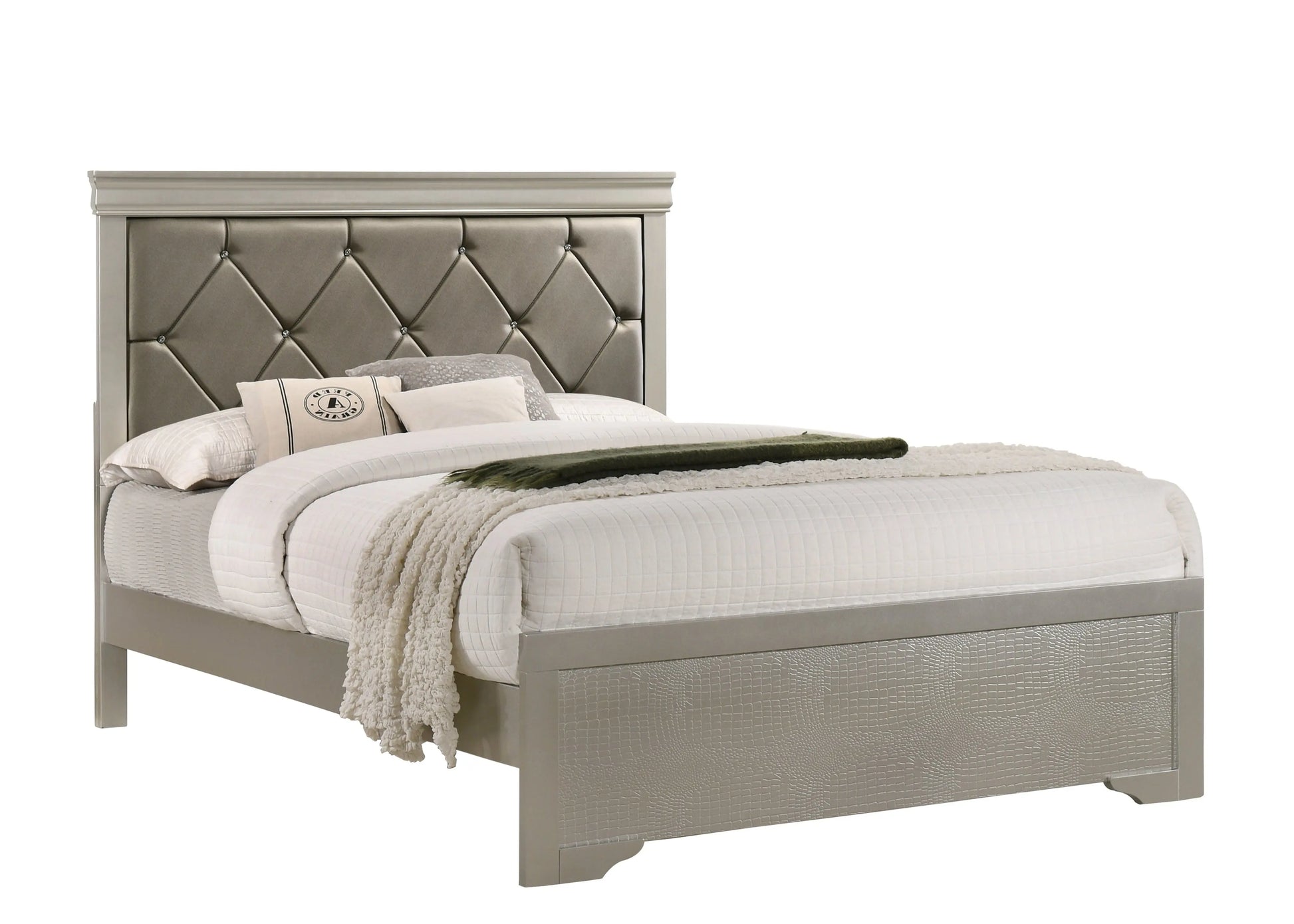 Amalia Silver King Panel Bed Crown Mark