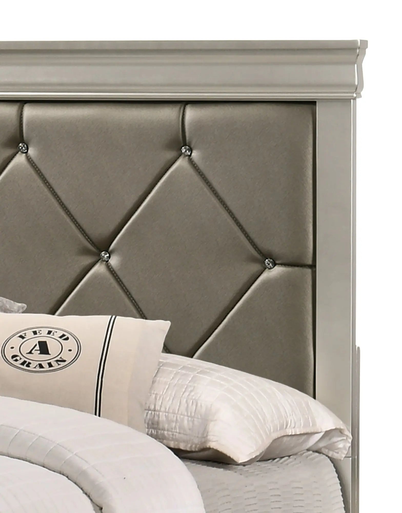 Amalia Silver Upholstered Panel Bedroom Set Crown Mark