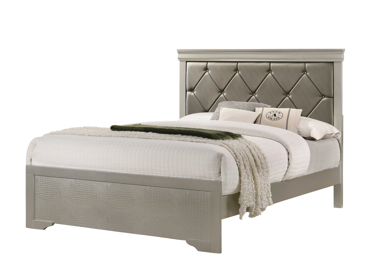 Amalia Silver Upholstered Panel Bedroom Set Crown Mark