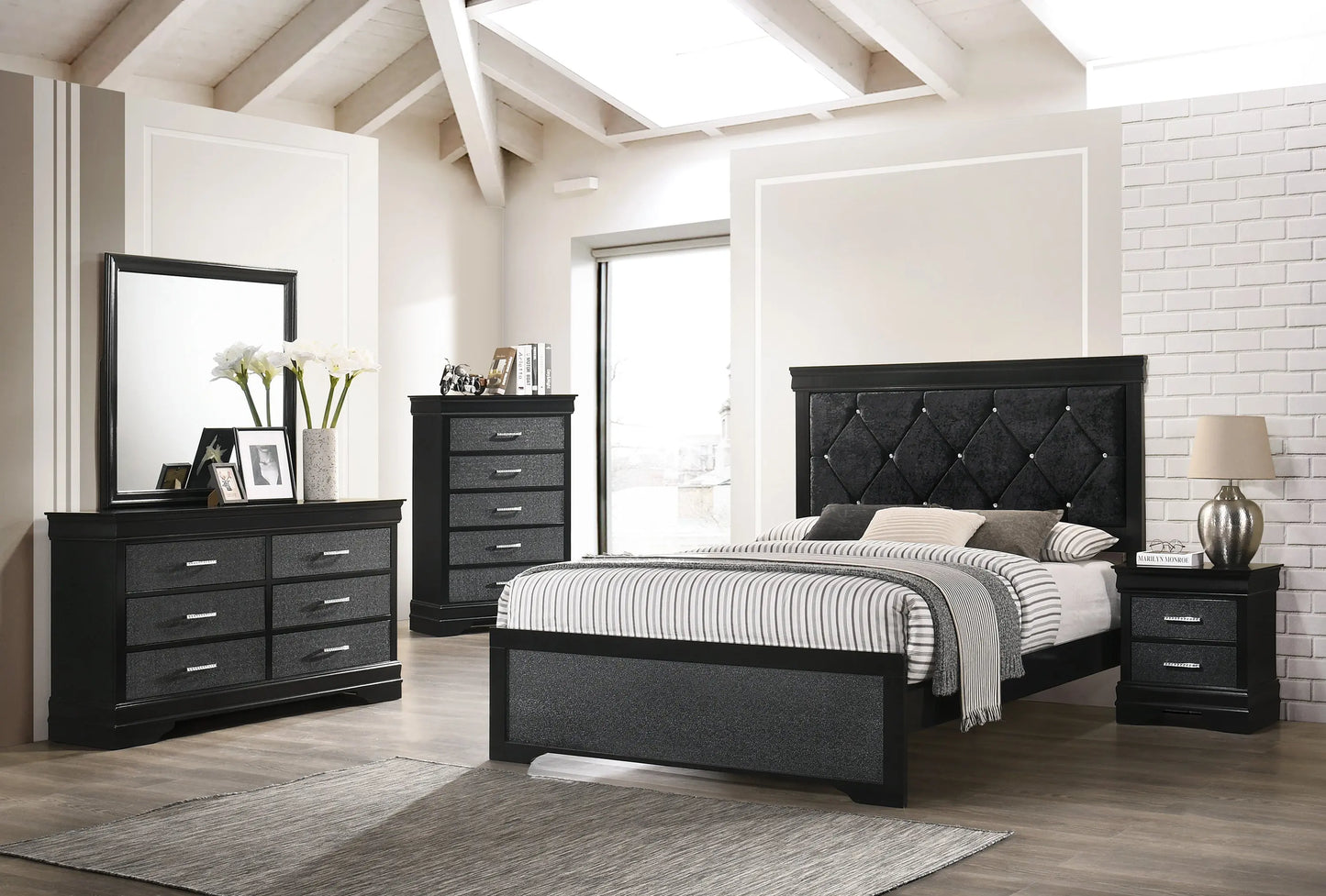 Amalia Black King Panel Bed Crown Mark