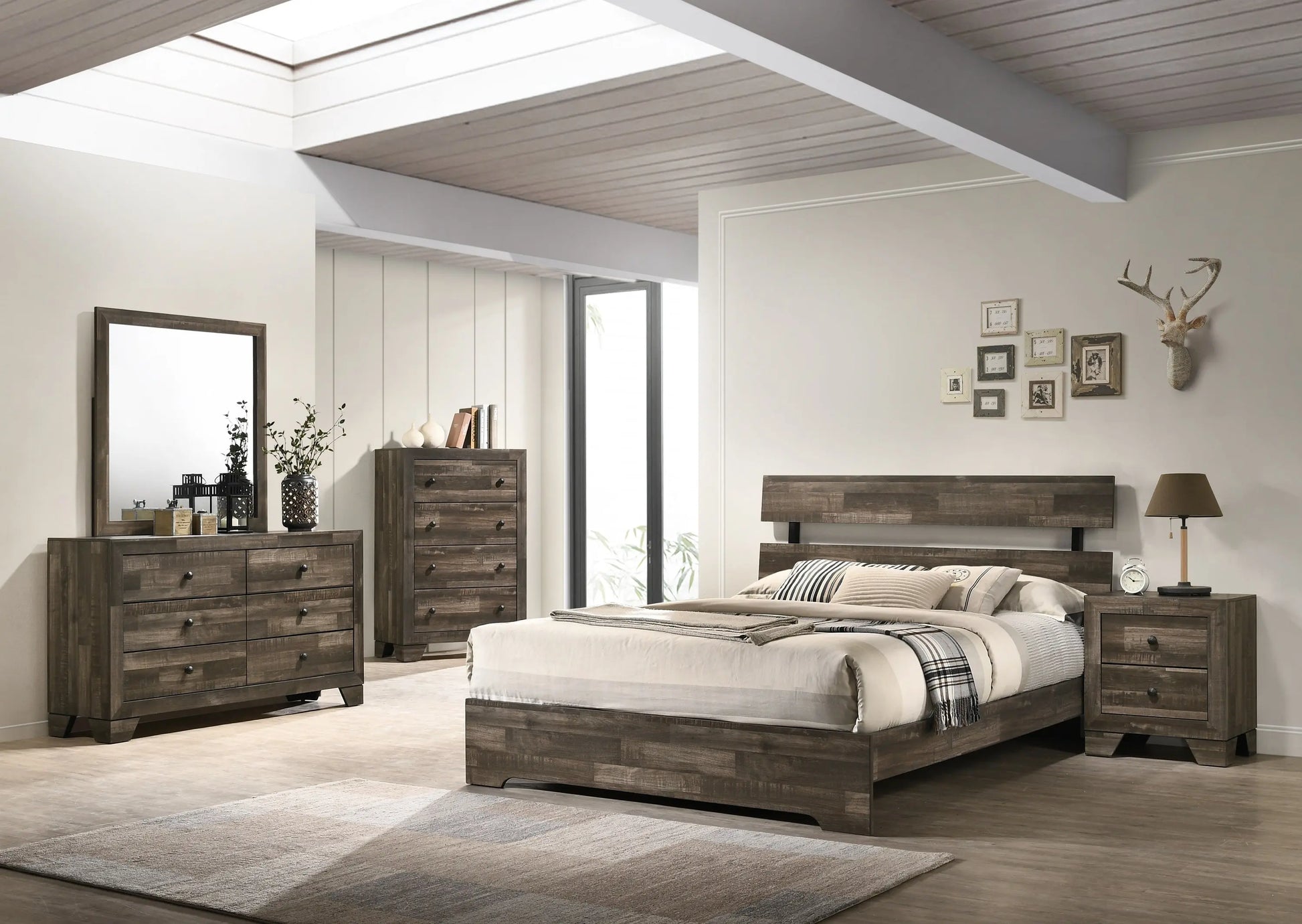 Atticus Brown Queen Platform Bed Crown Mark