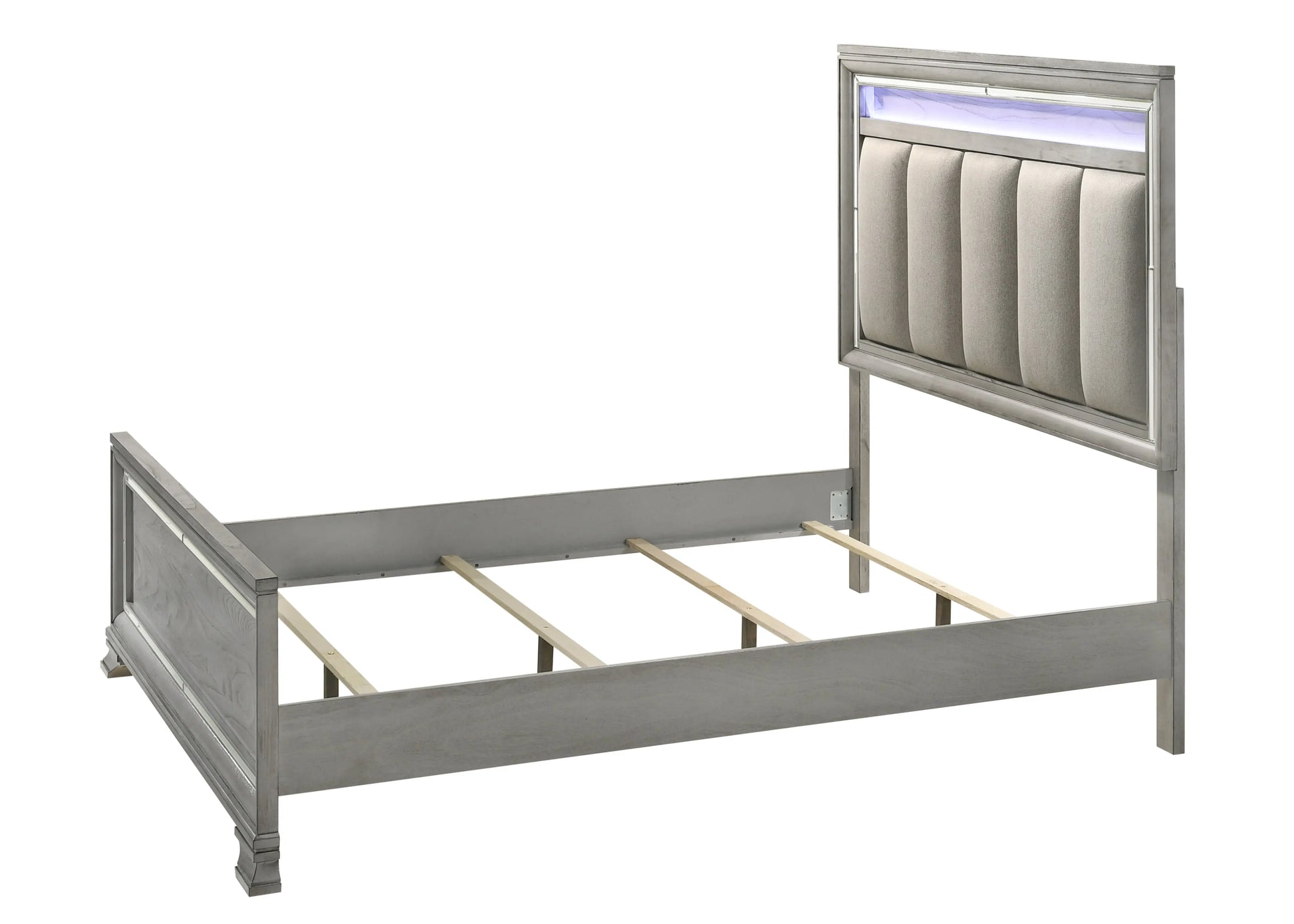 Vail Gray Queen LED Upholstered Panel Bed Crown Mark