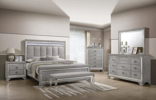 Vail Gray LED Upholstered Panel Bedroom Set Crown Mark