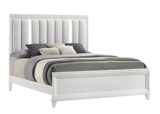 Cressida White King Upholstered LED Panel Bed Crown Mark