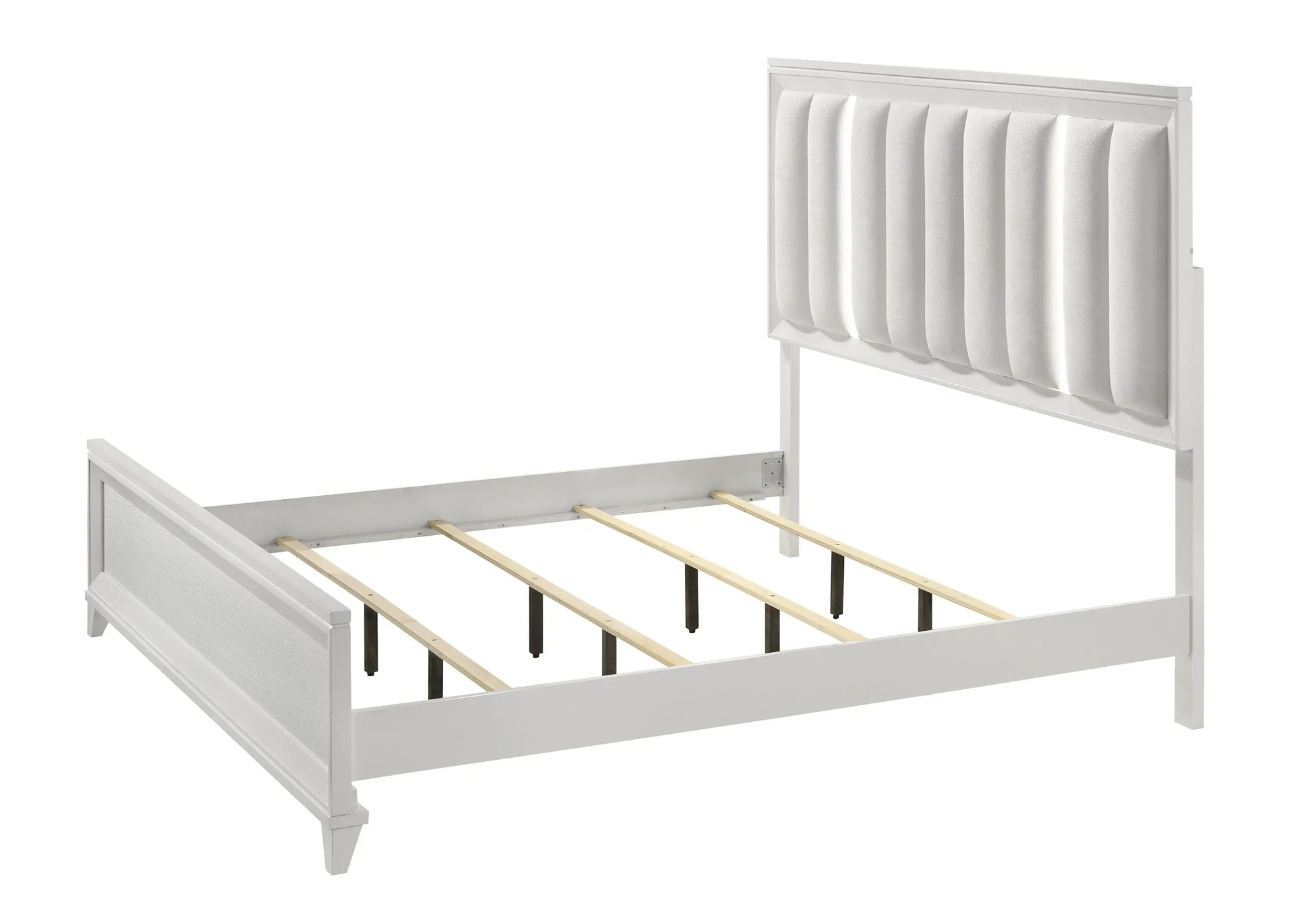 Cressida White King Upholstered LED Panel Bed Crown Mark