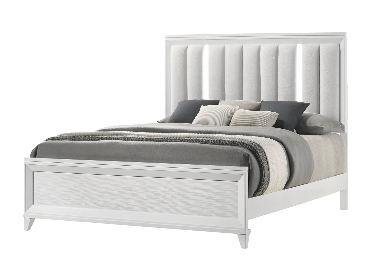 Cressida White Upholstered LED Panel Bedroom Set Crown Mark