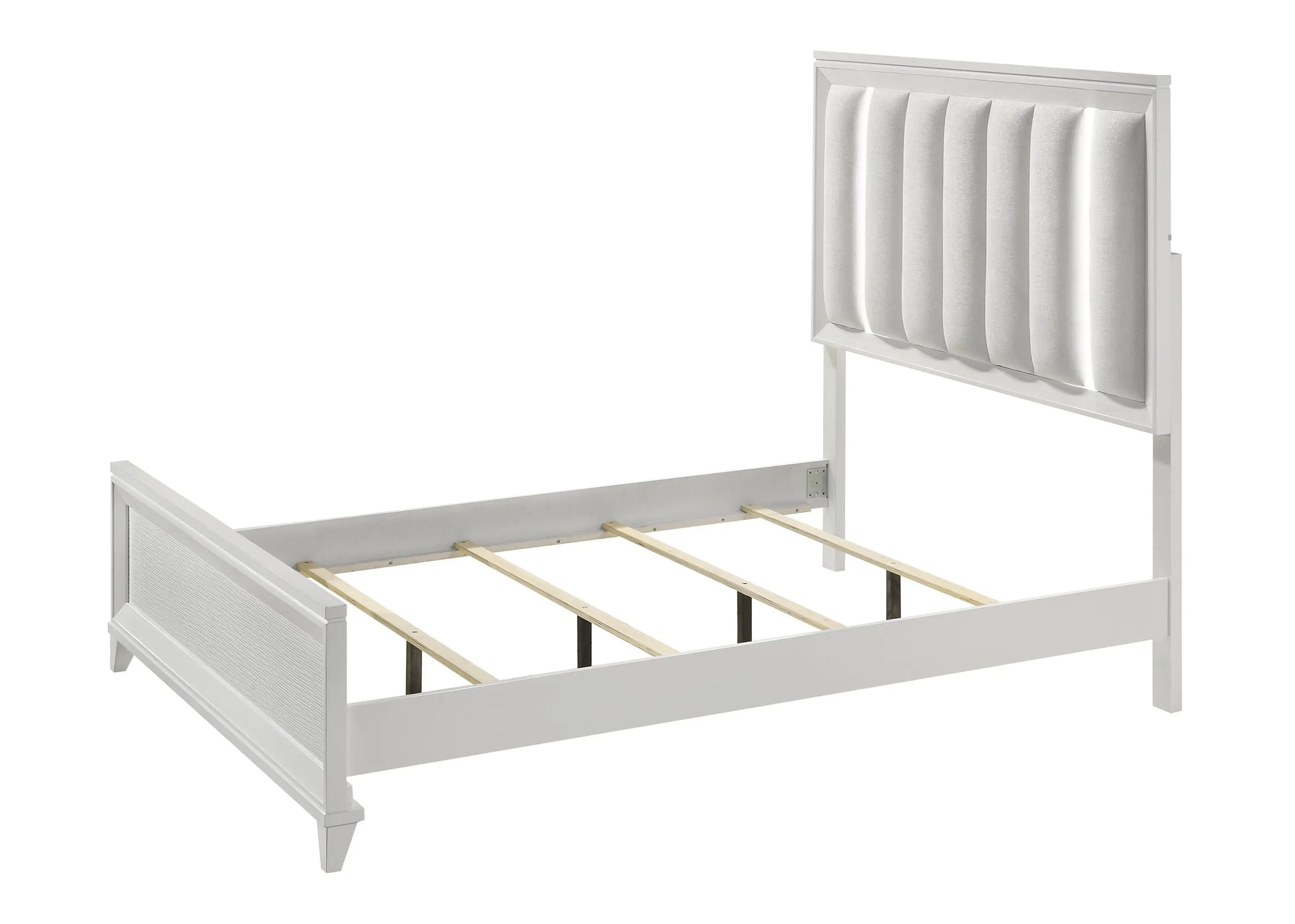 Cressida White Queen Upholstered LED Panel Bed Crown Mark