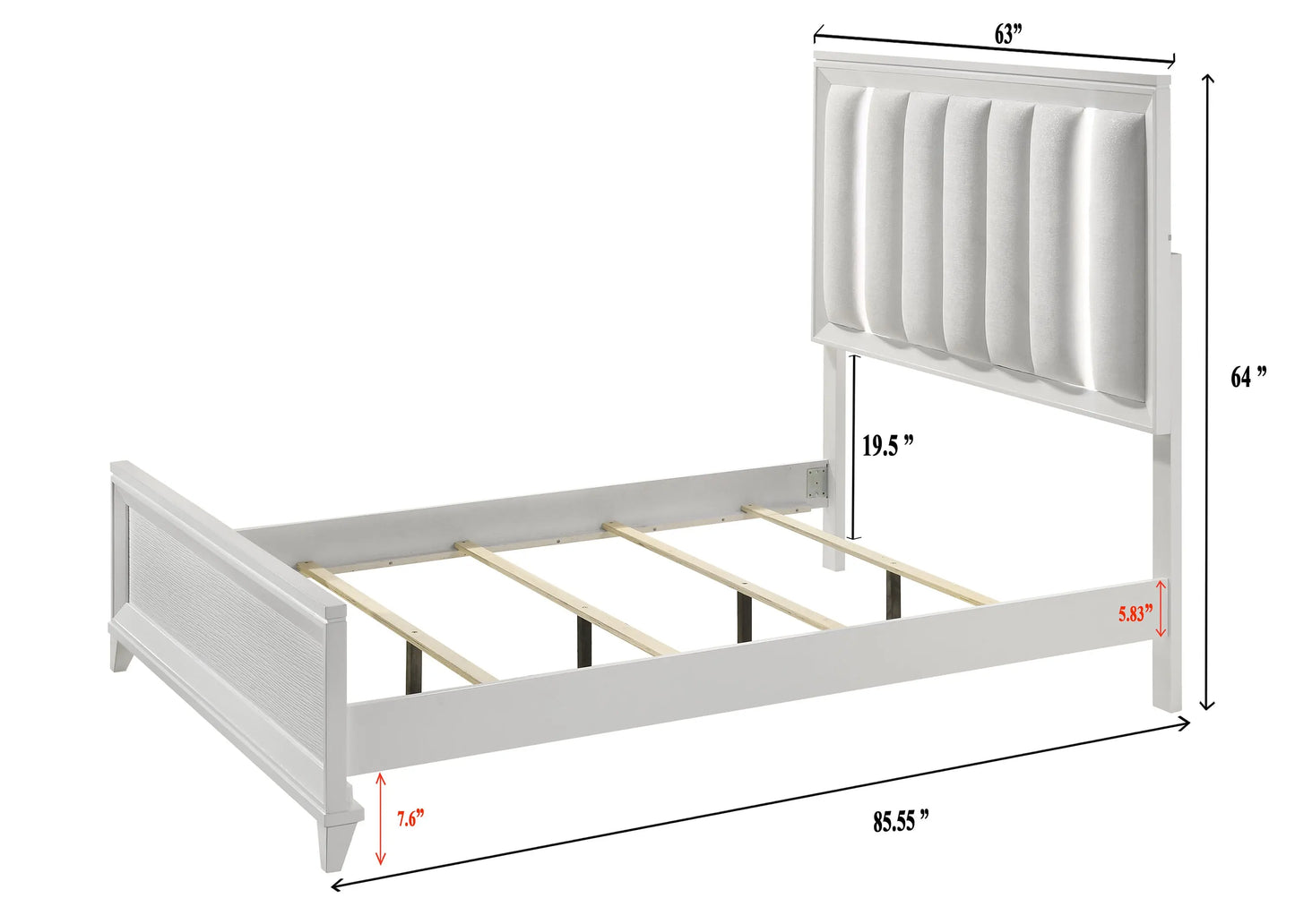 Cressida White Queen Upholstered LED Panel Bed Crown Mark