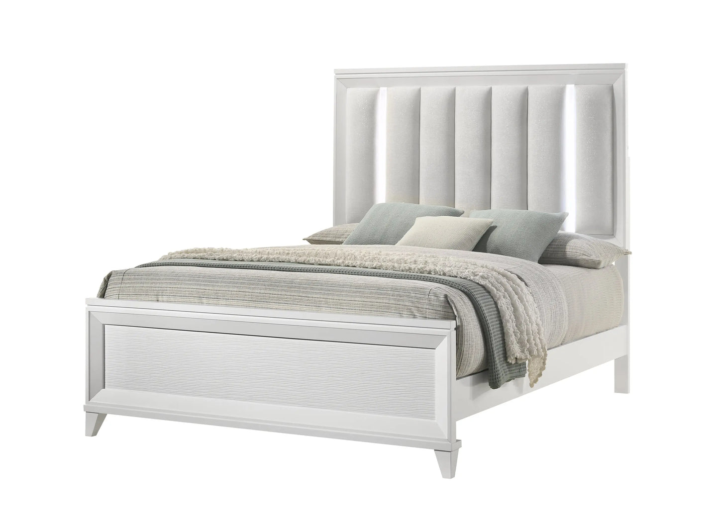 Cressida White Upholstered LED Panel Bedroom Set Crown Mark