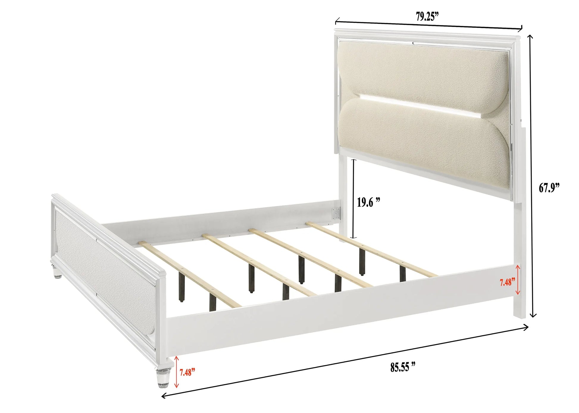 Eden White Boucle Upholstered LED Panel Bedroom Set Crown Mark