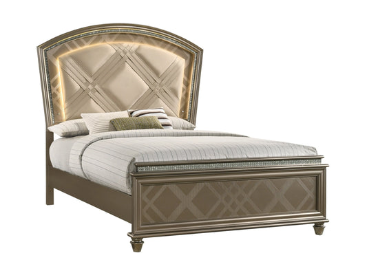 Cristal Gold Queen LED Upholstered Panel Bed Crown Mark