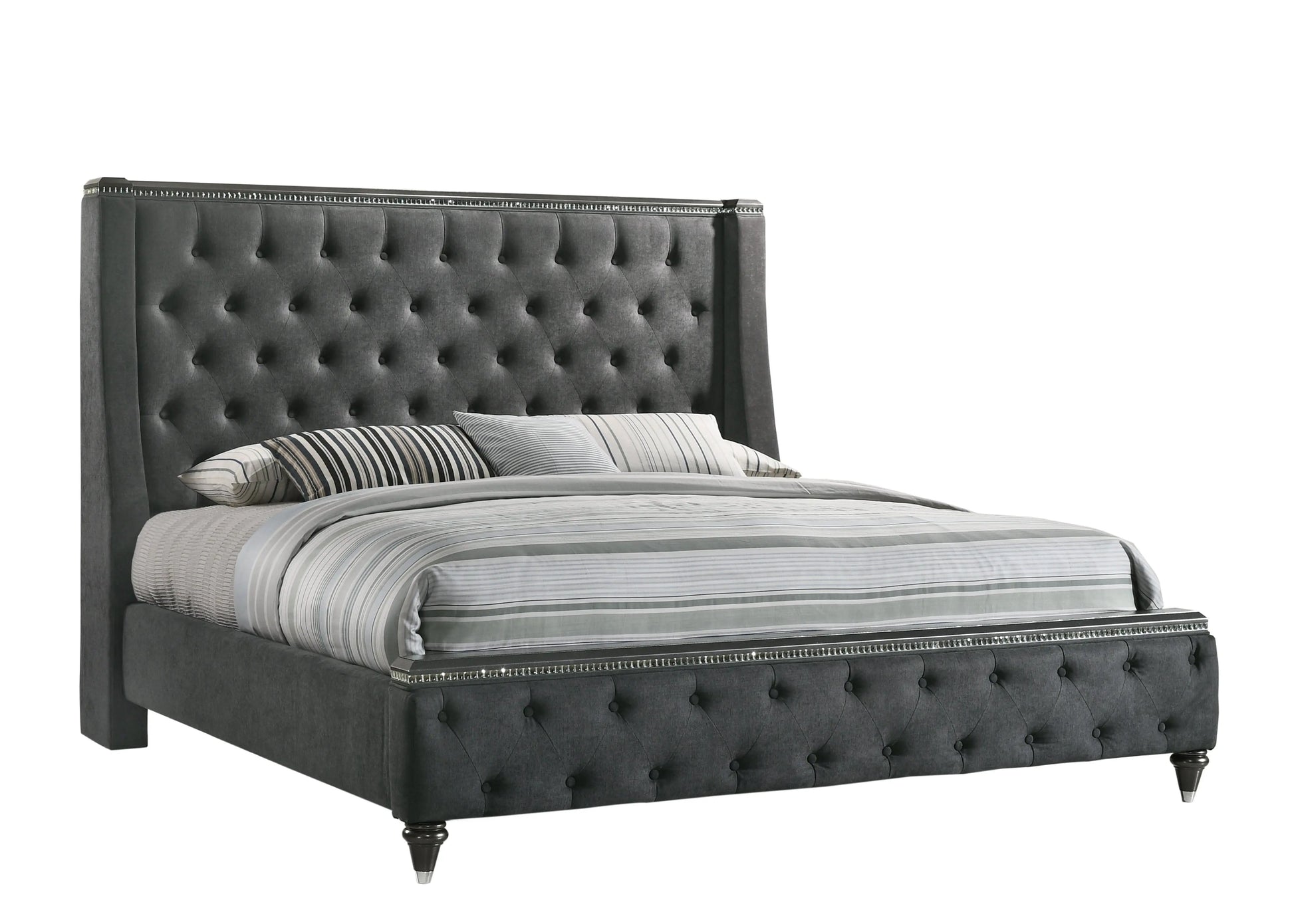 Giovani Gray King Upholstered Panel Bed Crown Mark