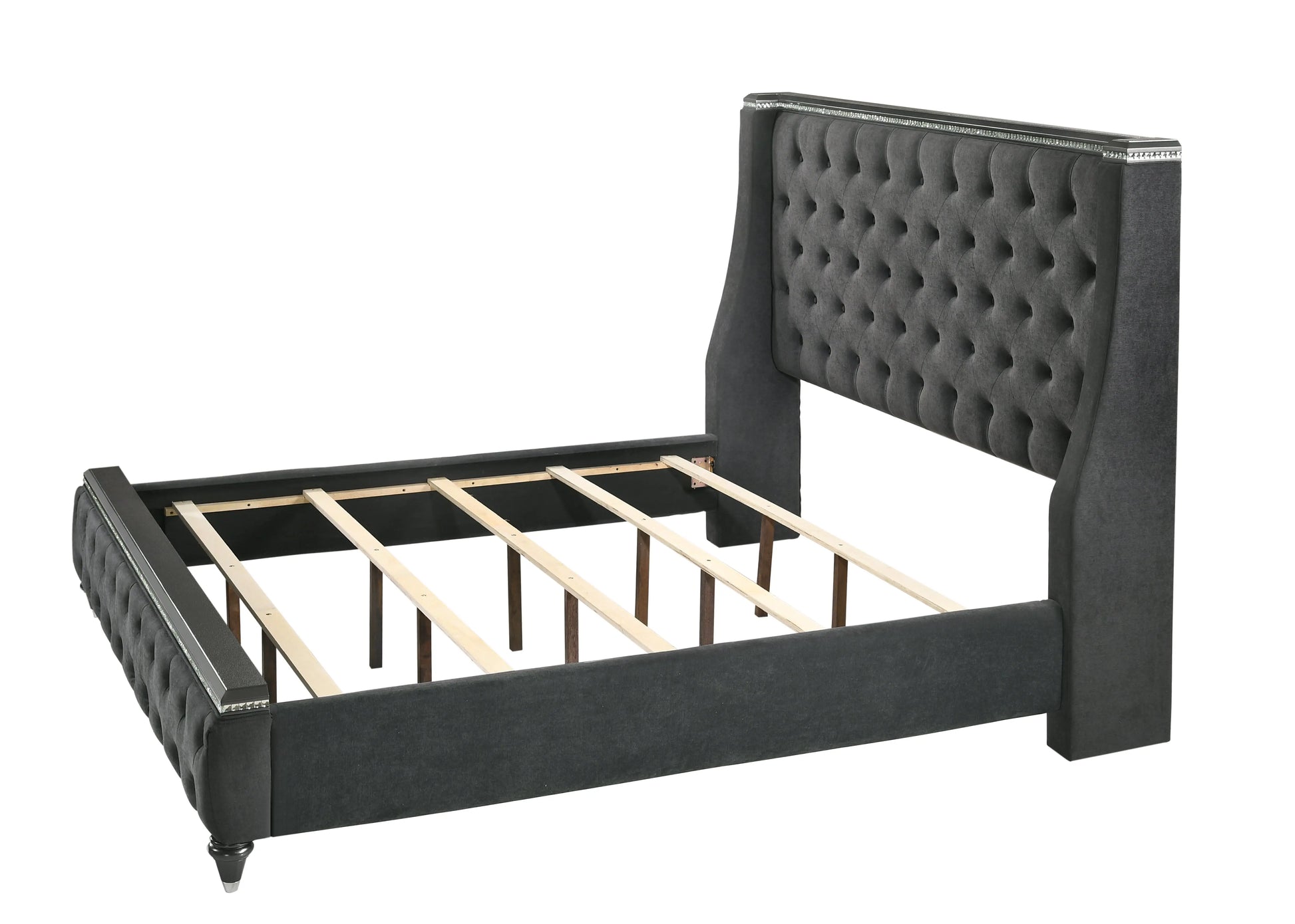 Giovani Gray King Upholstered Panel Bed Crown Mark