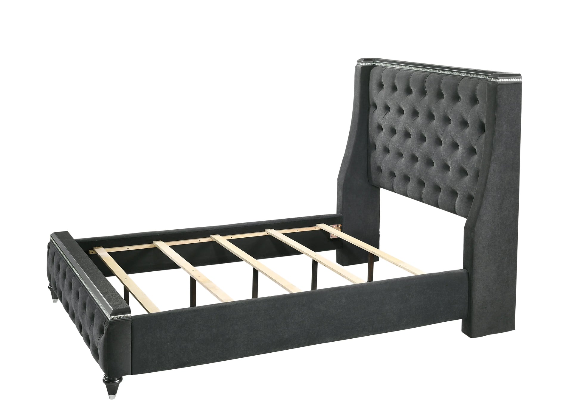 Giovani Gray Queen Upholstered Panel Bed Crown Mark