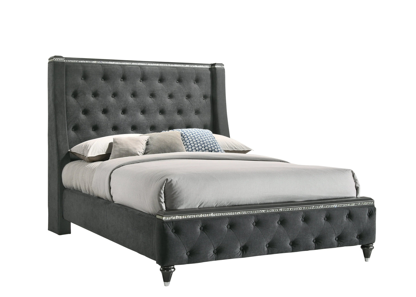 Giovani Gray Queen Upholstered Panel Bed Crown Mark