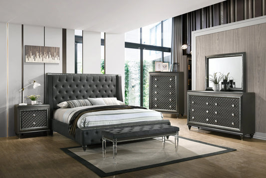 Giovani Gray Upholstered Panel Bedroom Set Crown Mark