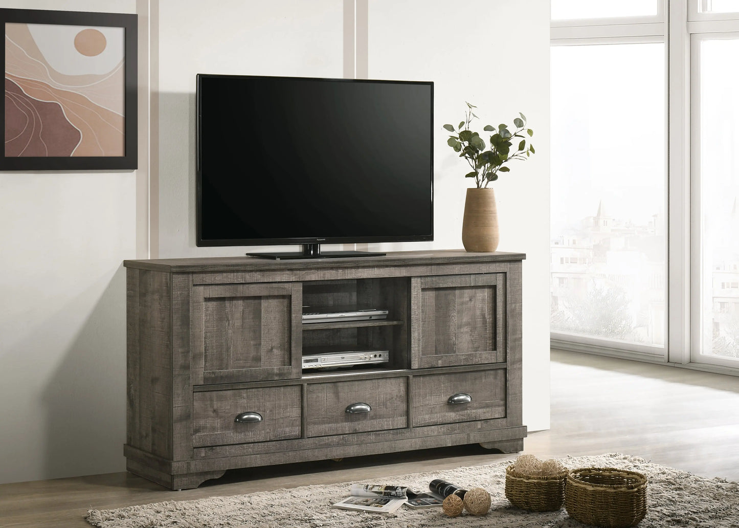 Coralee Gray 63" TV Stand Crown Mark