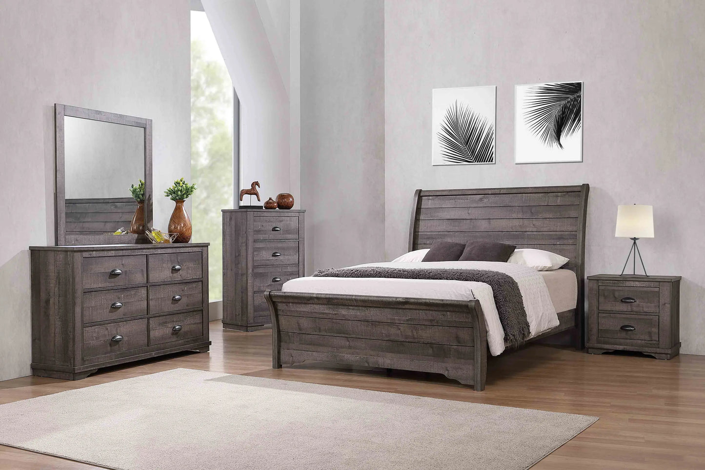 Coralee Gray Queen Sleigh Bed Crown Mark