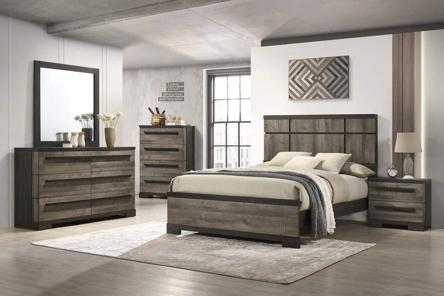 Remington Brown/Gray King Panel Bed Crown Mark