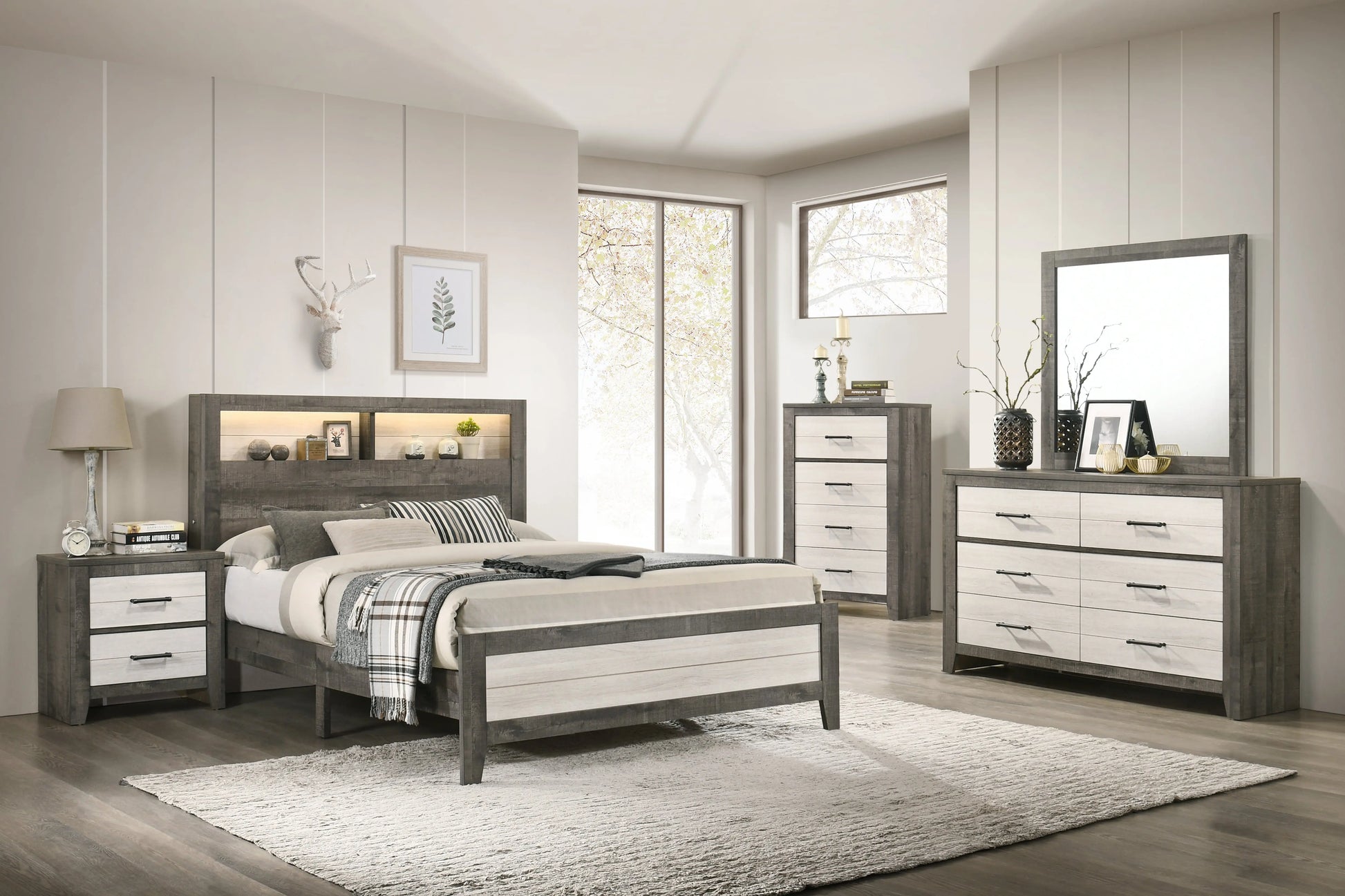 Rhett Brown/Cream LED Platform Bedroom Set Crown Mark