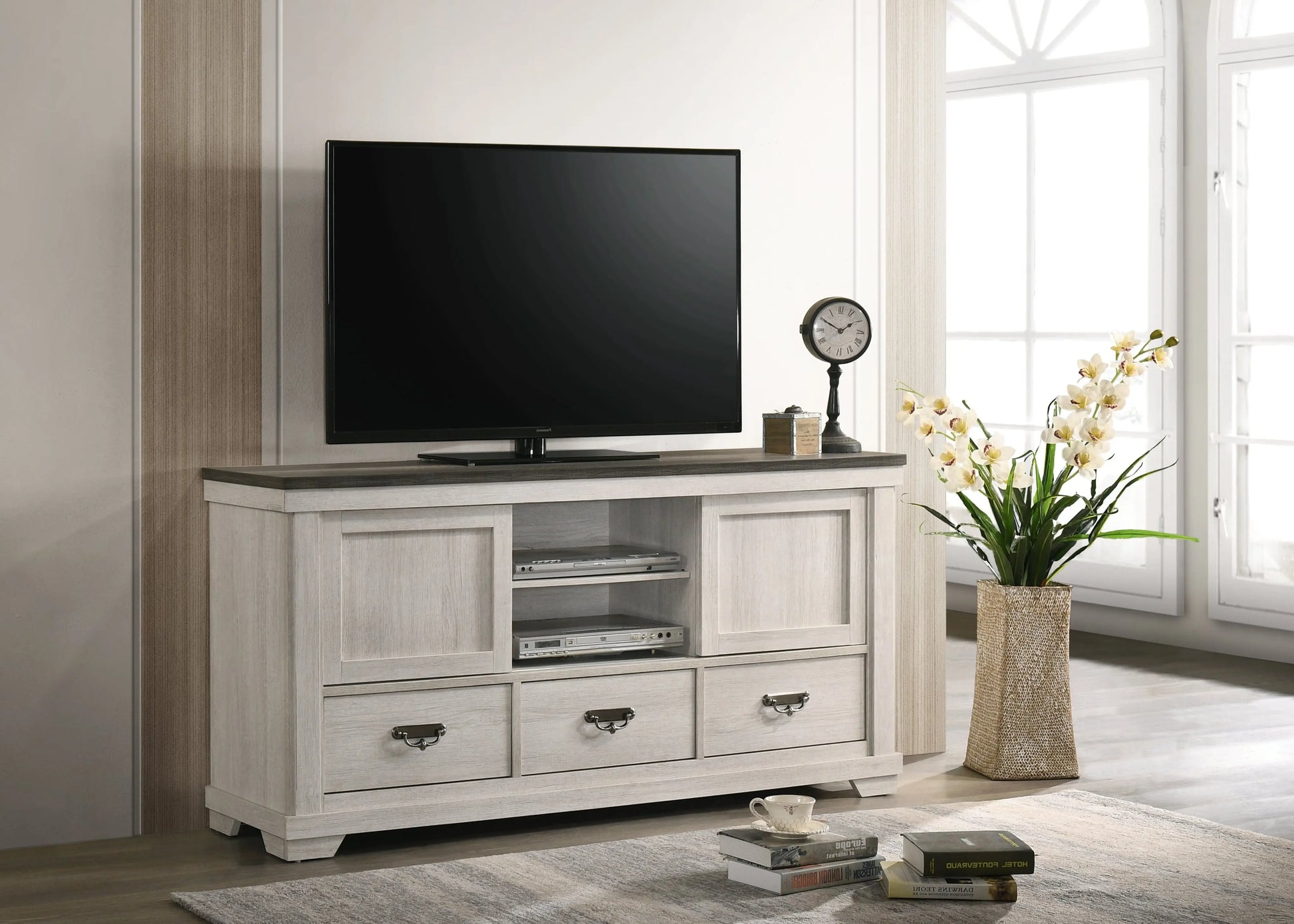 Leighton Cream/Brown TV Stand Crown Mark