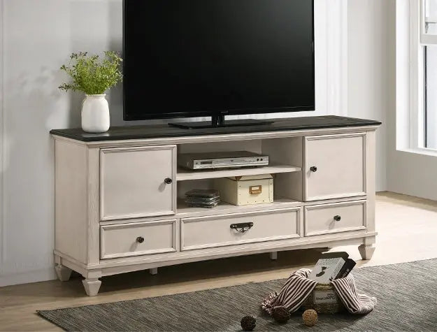 Saywer Antique 68" White/Brown TV Stand Crown Mark