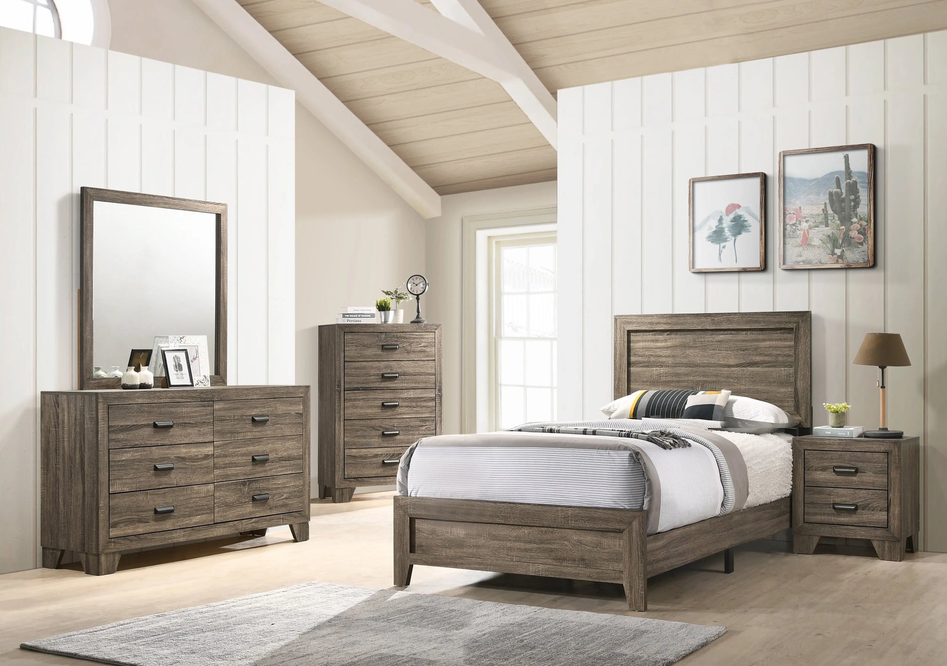 Millie Brownish Gray Twin Panel Bed Crown Mark