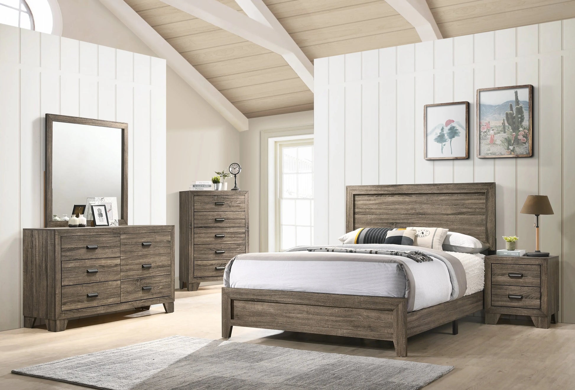 Millie Brownish Gray King Panel Bed Crown Mark