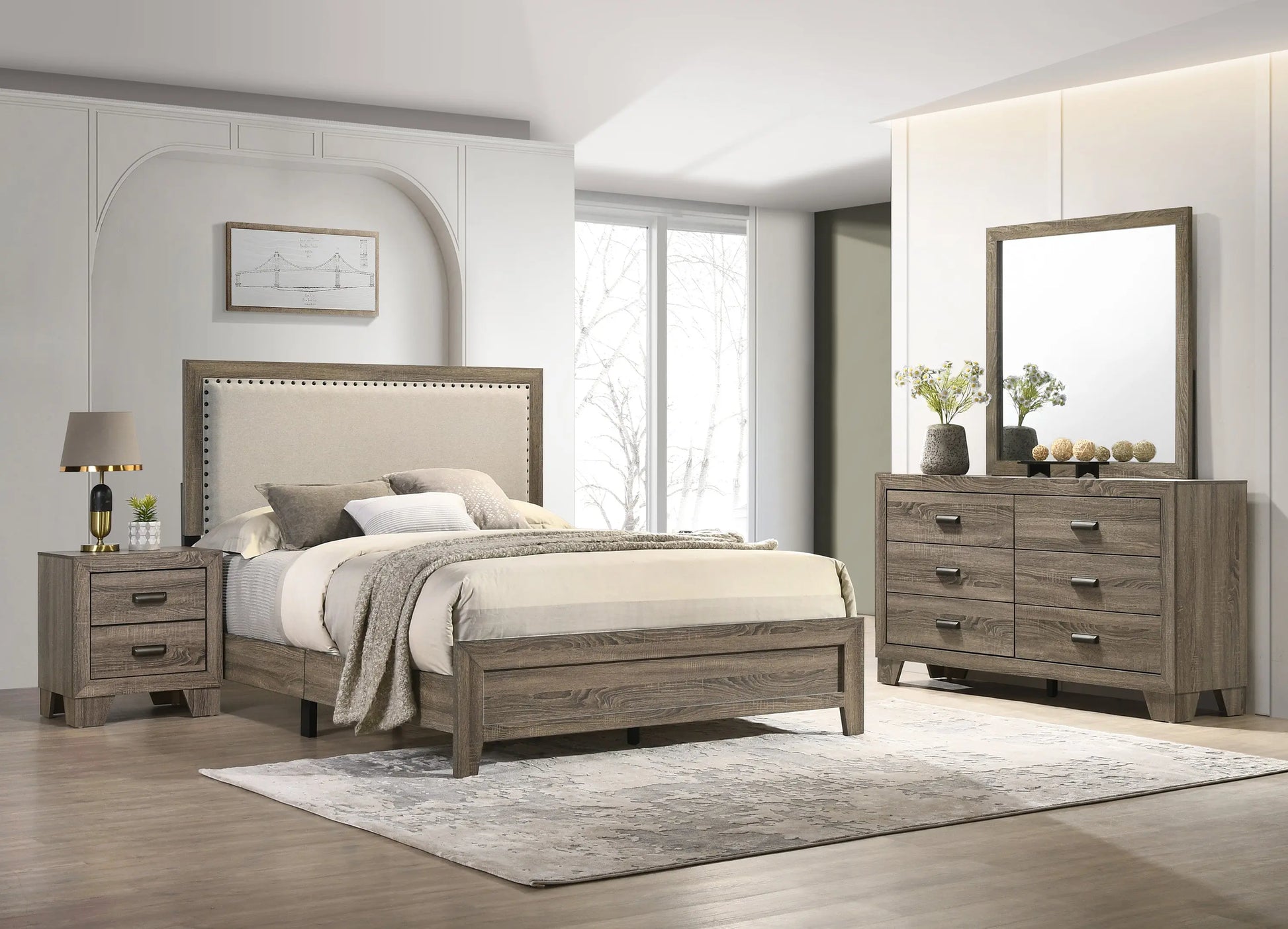 Mille Brownish Gray Upholstered Youth Bedroom Set Crown Mark