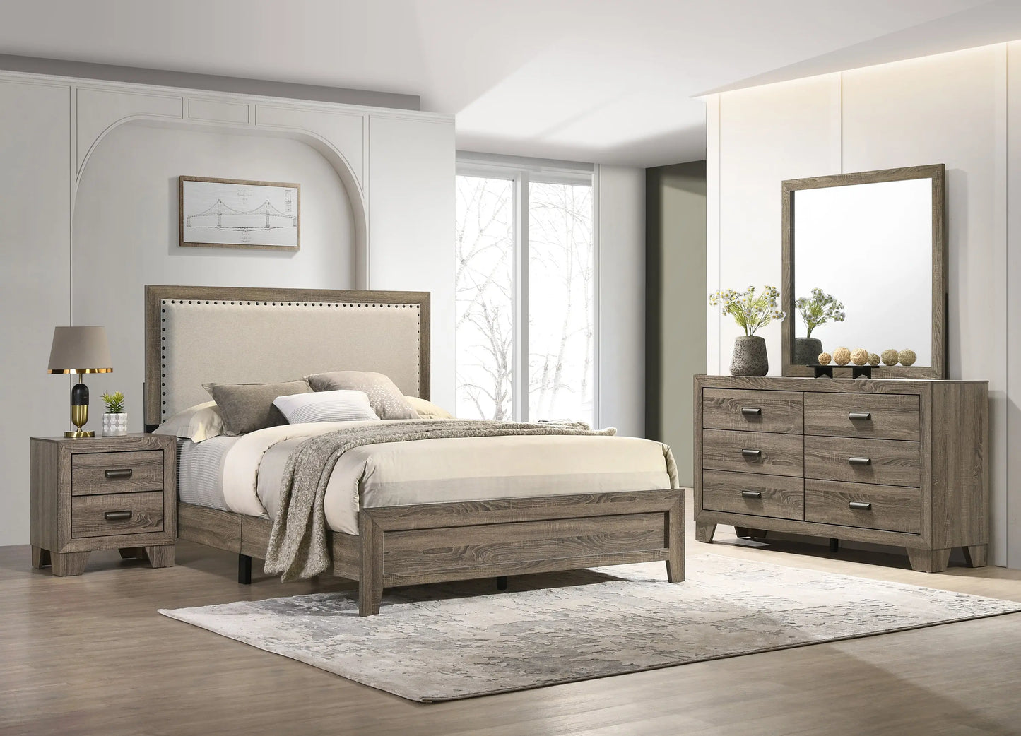 Mille Brownish Gray Upholstered Bedroom Set Crown Mark