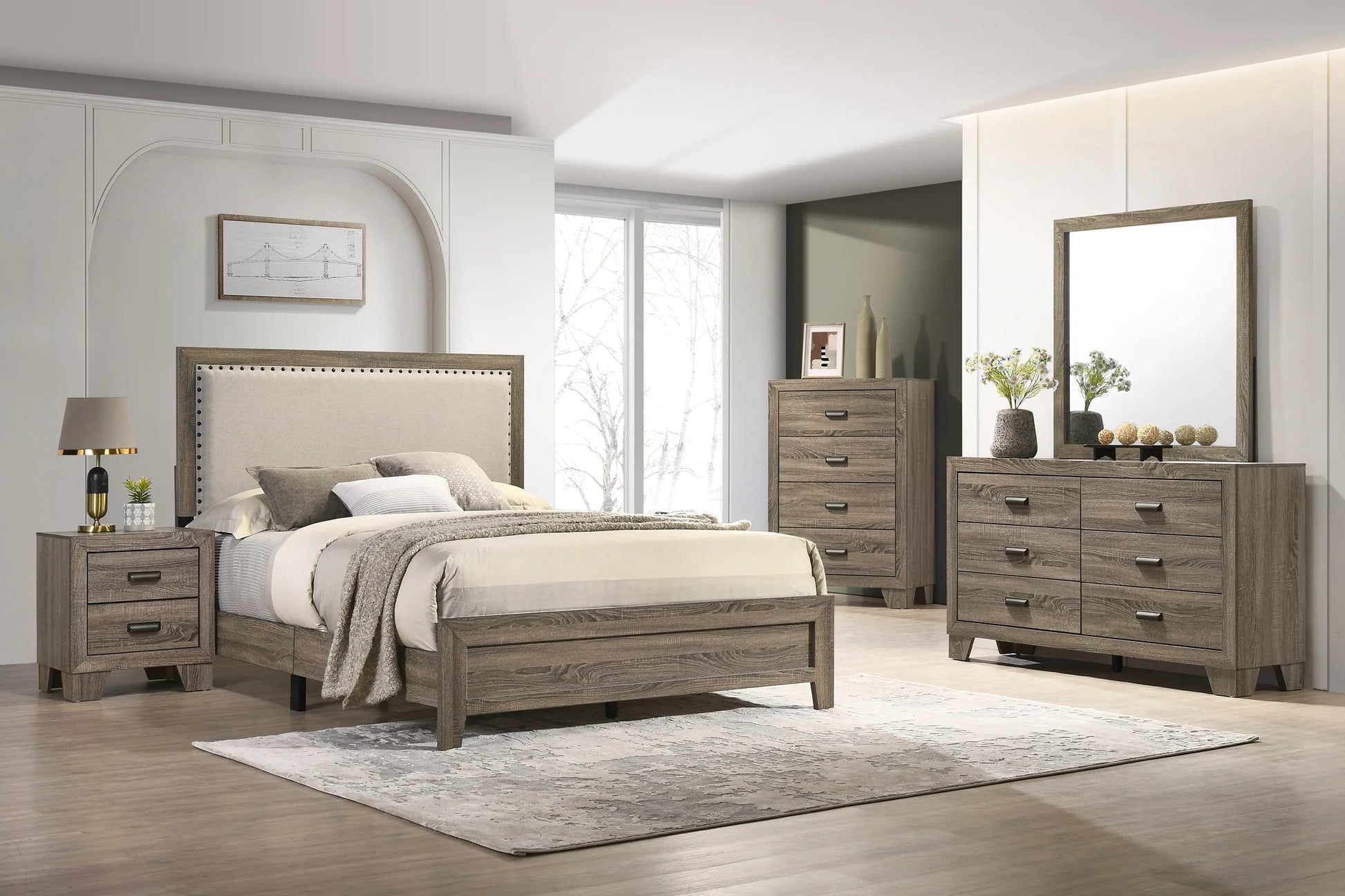 Mille Brownish Gray Full Upholstered Bed Crown Mark