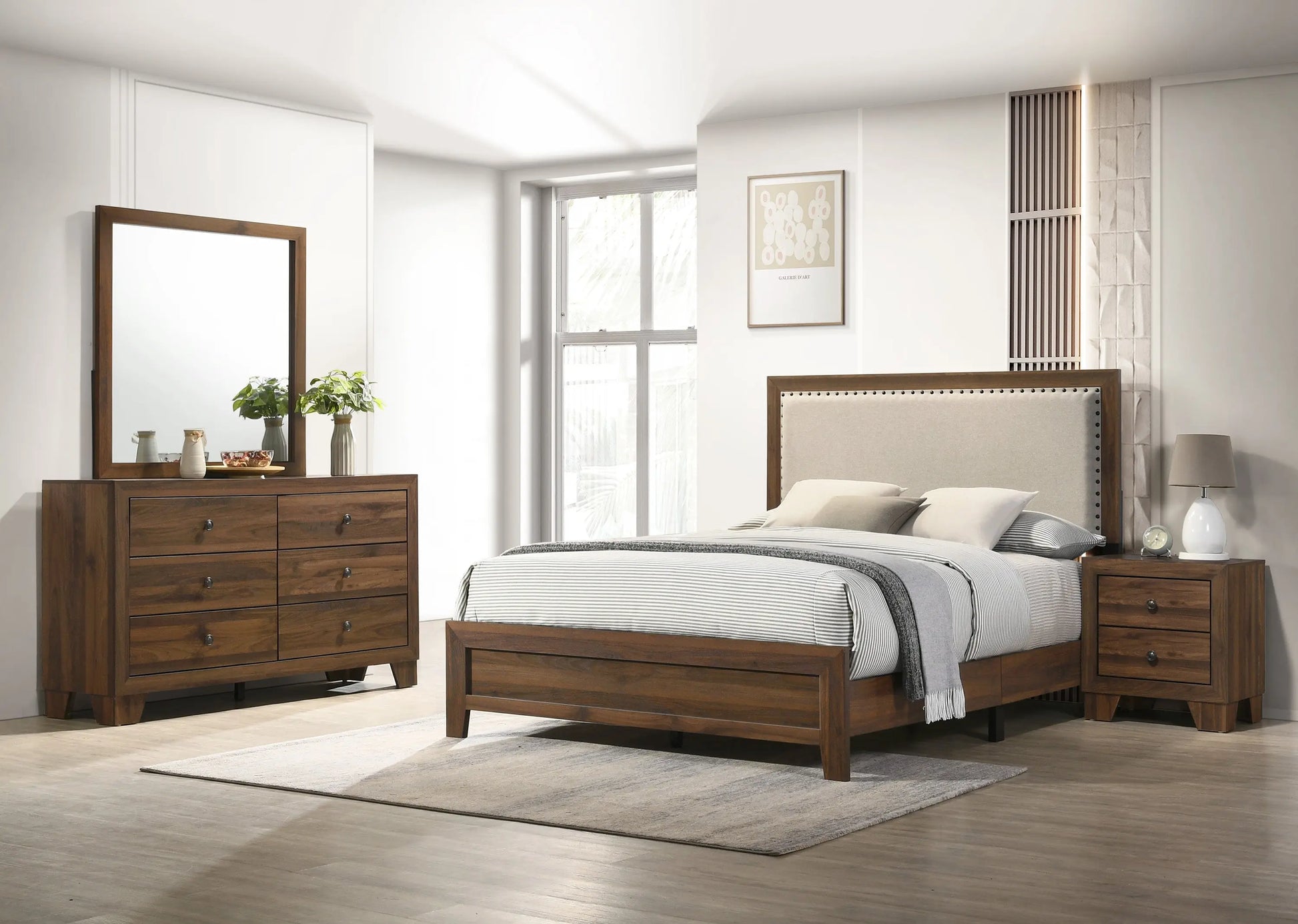 Mille Cherry Brown Upholstered Bedroom Set Crown Mark