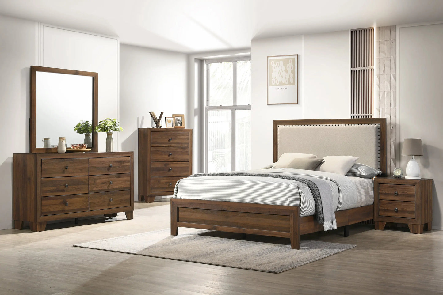 Mille Cherry Brown Upholstered Bedroom Set Crown Mark