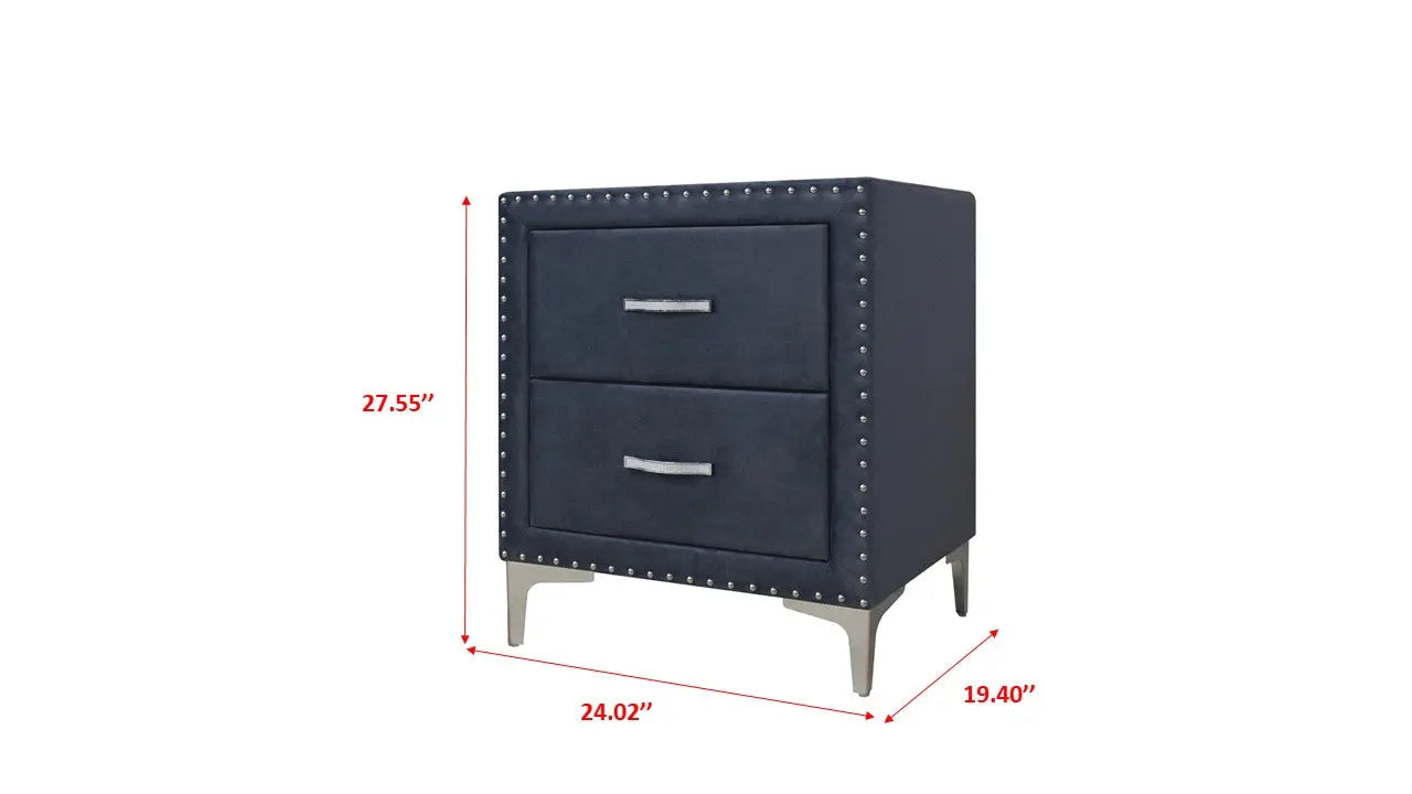 Lucinda Velvet Dark Gray Nightstand Crown Mark