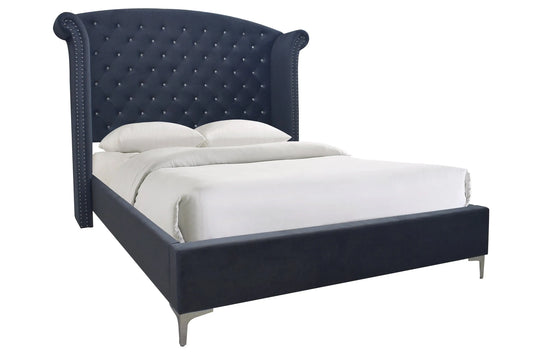 Lucinda Velvet Dark Gray King Upholstered Panel Bed Crown Mark