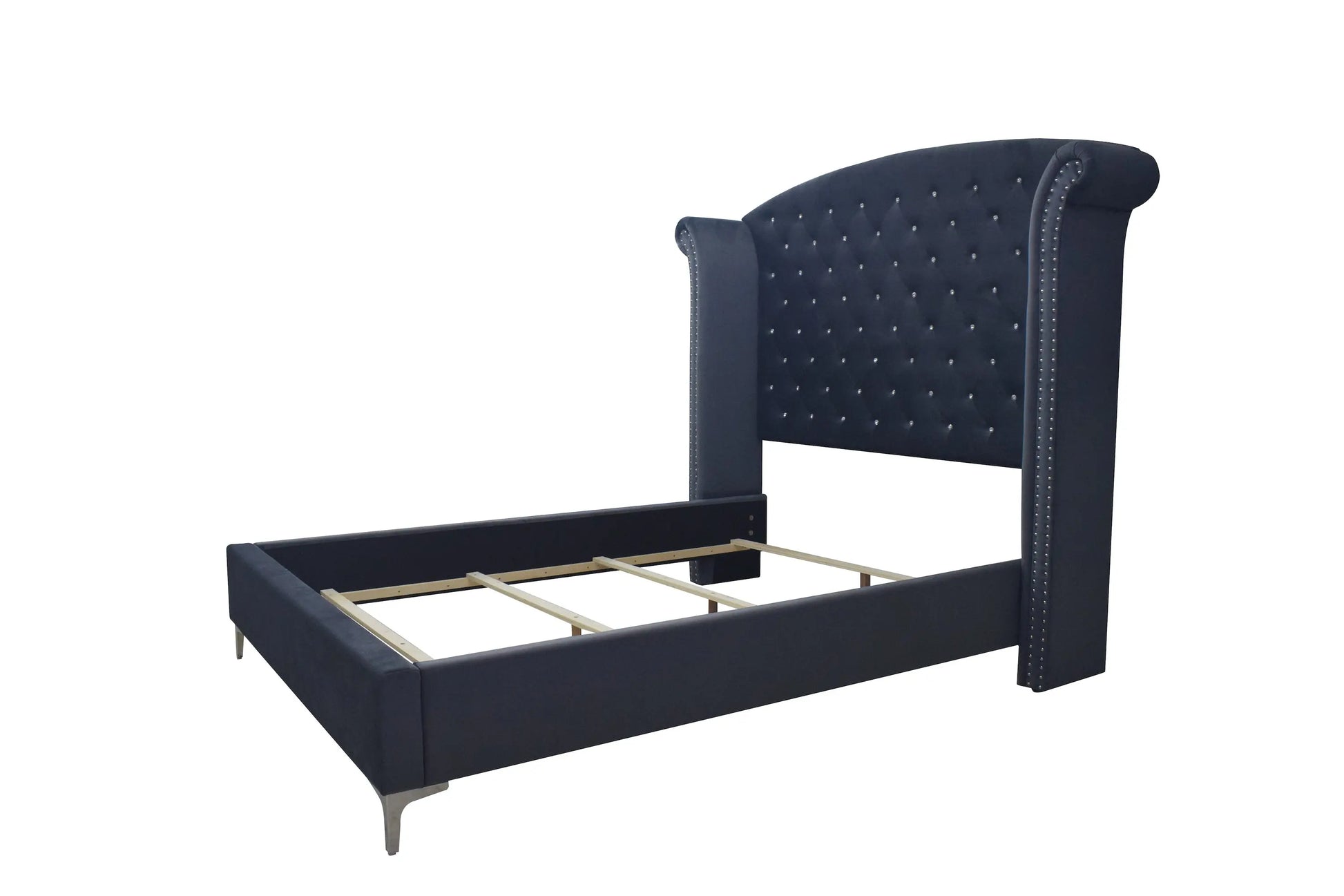 Lucinda Velvet Dark Gray King Upholstered Panel Bed Crown Mark