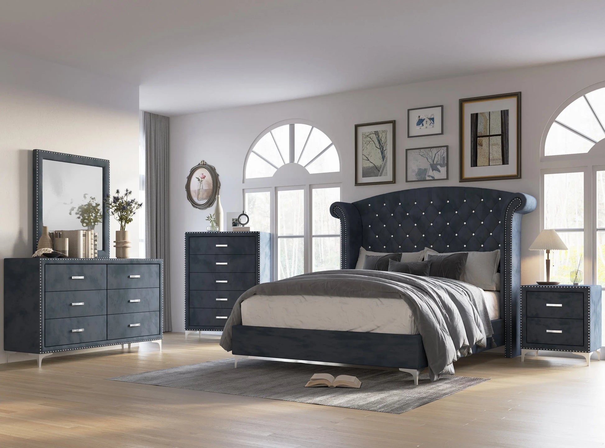 Lucinda Velvet Dark Gray Bedroom Mirror (Mirror Only) Crown Mark