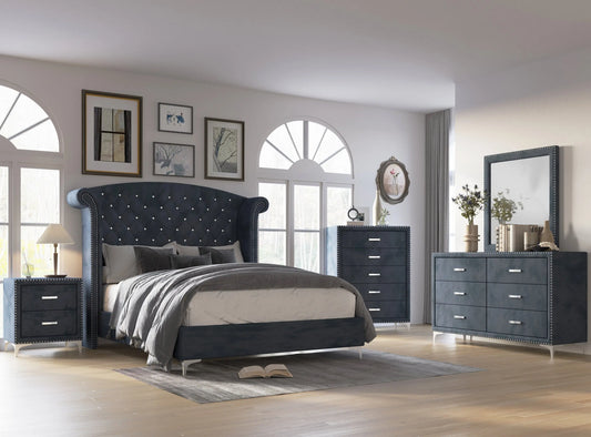 Lucinda Velvet Dark Gray Upholstered Panel Bedroom Set Crown Mark