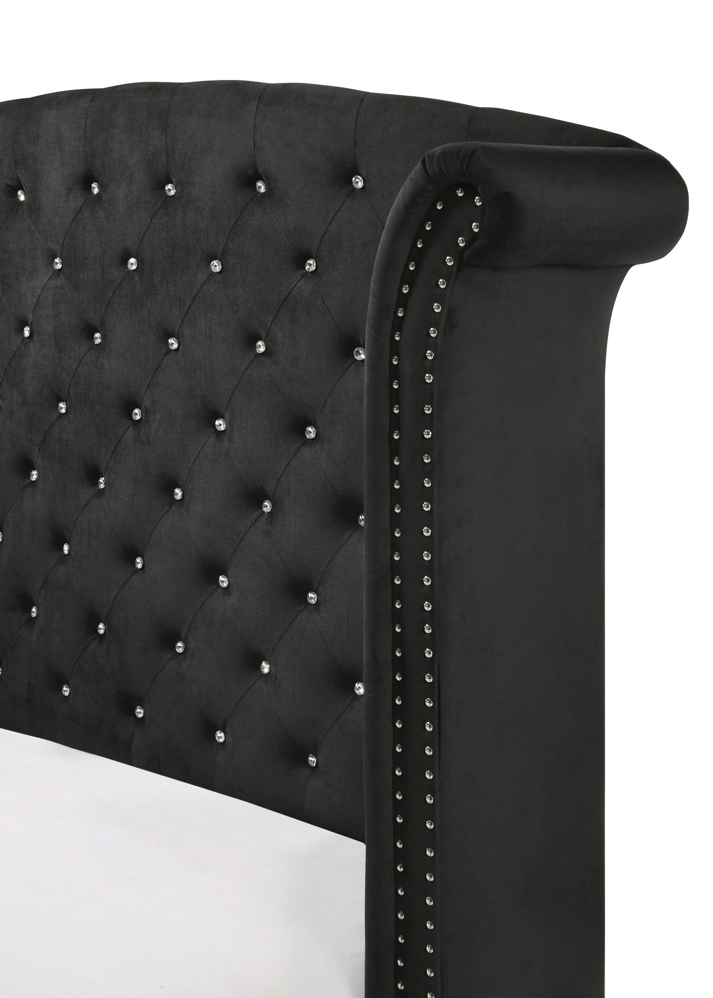 Lucinda Black King Upholstered Wingback Panel Bed Crown Mark