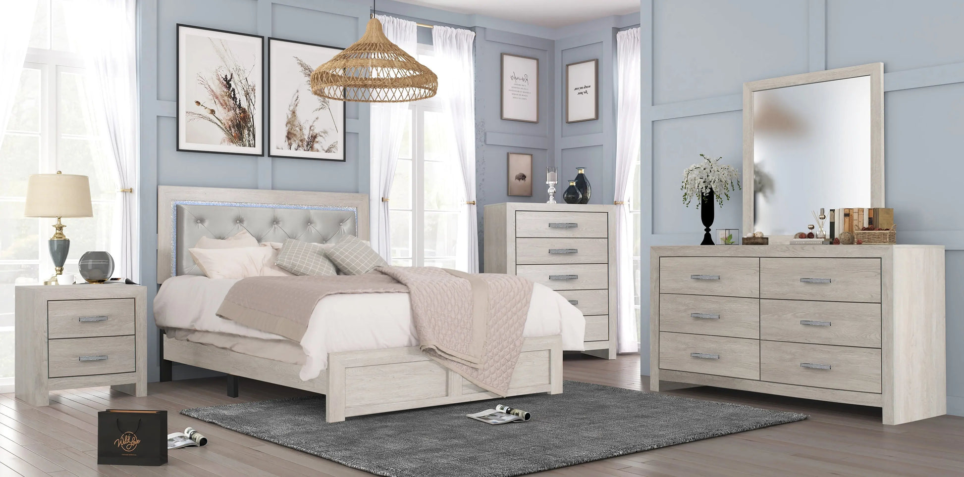 Jaylen Cream LED Panel Bedroom Set Crown Mark