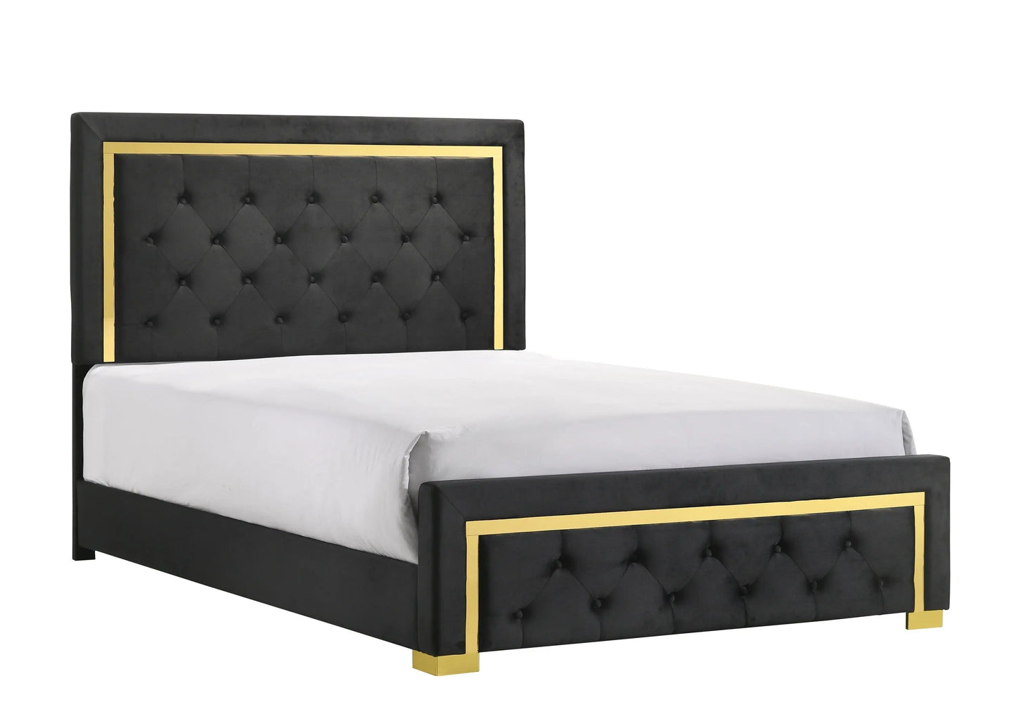 Pepe Black/Gold King Panel Upholstered Bed Crown Mark