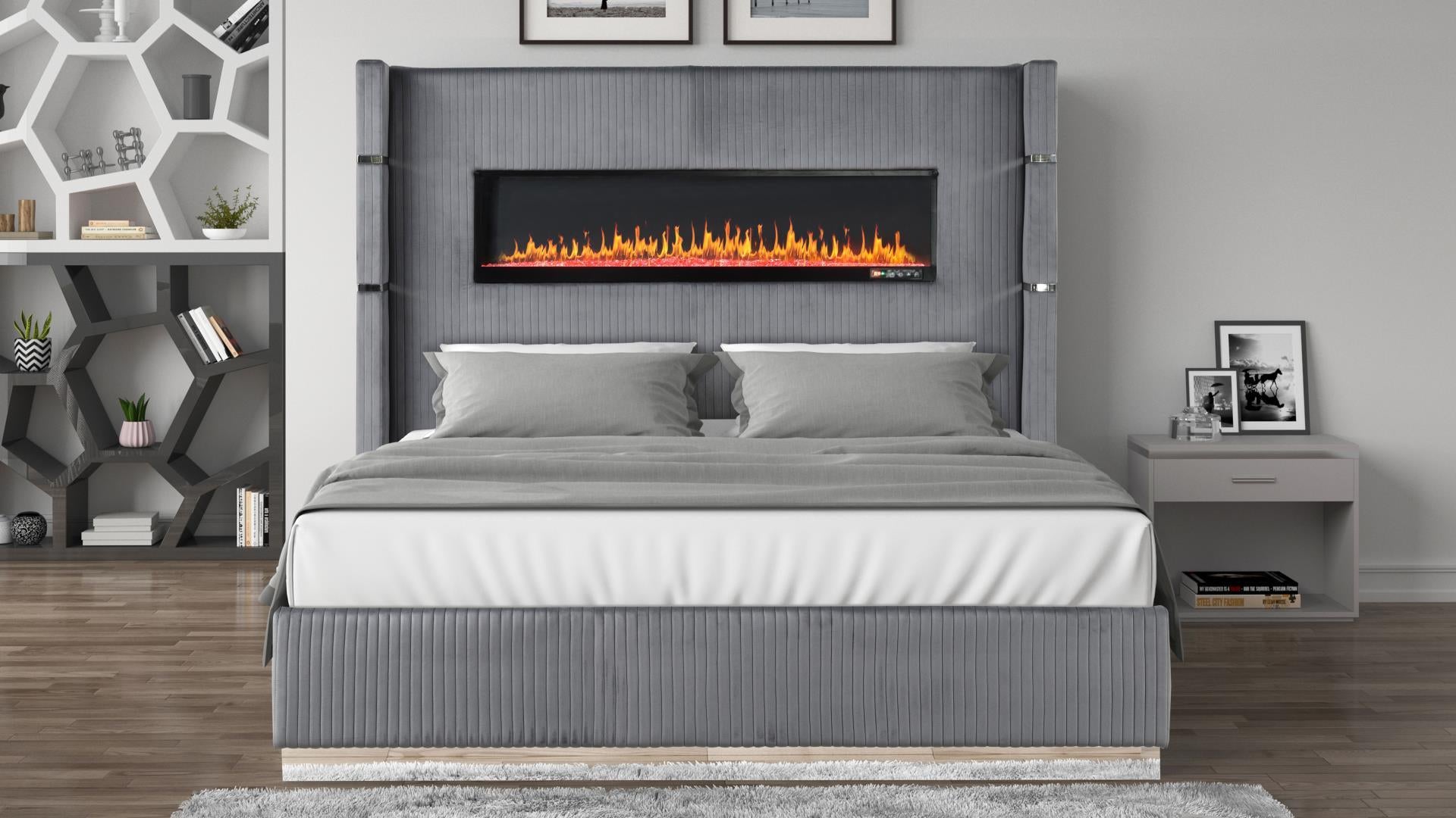 🔥🔥** SANTA MONICA **🔥🔥  🔥FIRE PLACE BED FRAME 🔥 with 🔊🔊 BLUETOOTH 🔊🔊 SPEAKERS…🎶 & USB Charging Ports 🔌 House to Home Furnishings LLC