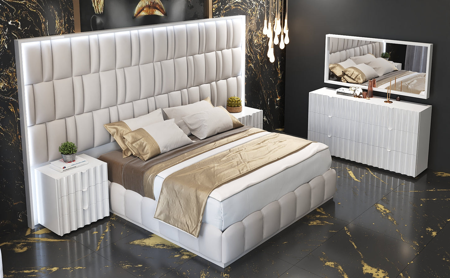 ESF FURNITURE - Orion Queen Size Bed in White with Light - ORIONQS ESF Furniture