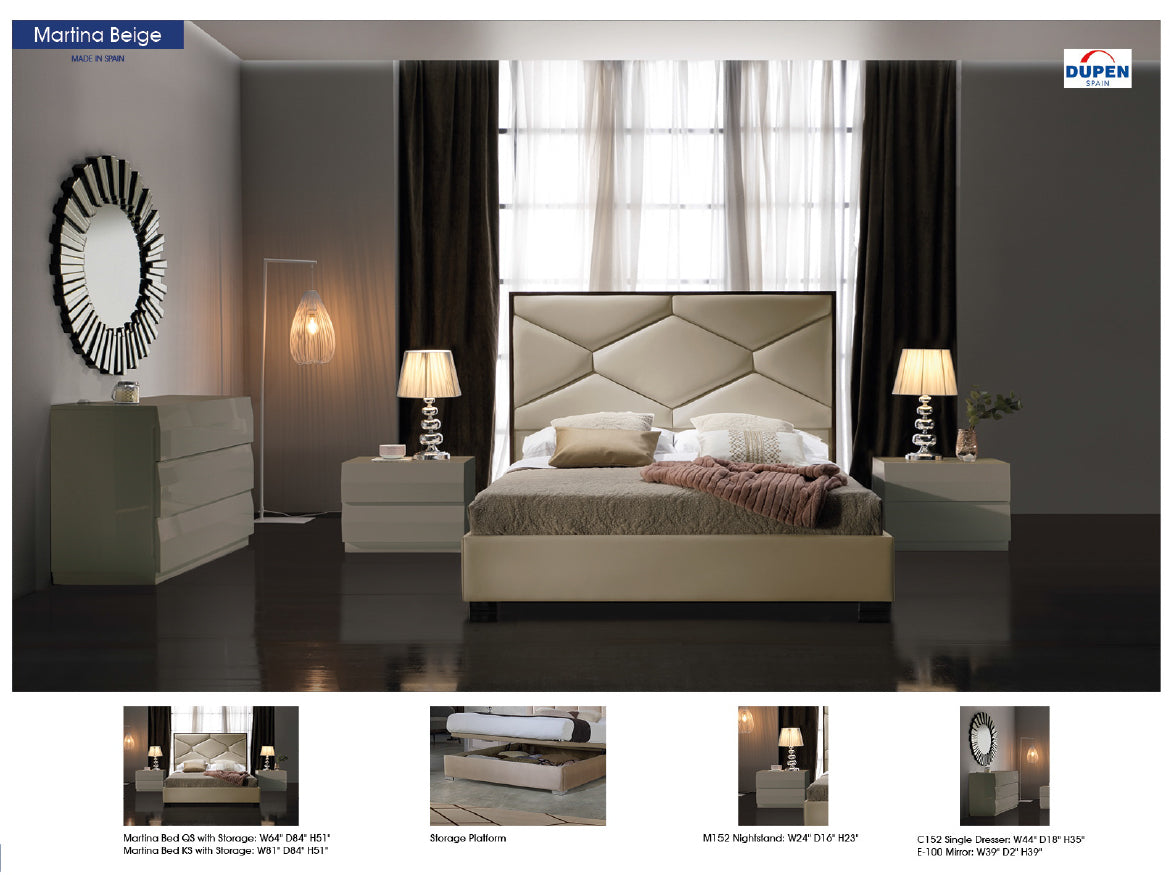 ESF Furniture - Martina 5 Piece Queen Storage Bedroom Set in Beige - MARTINABEDQS-M152-C152-E100 ESF Furniture