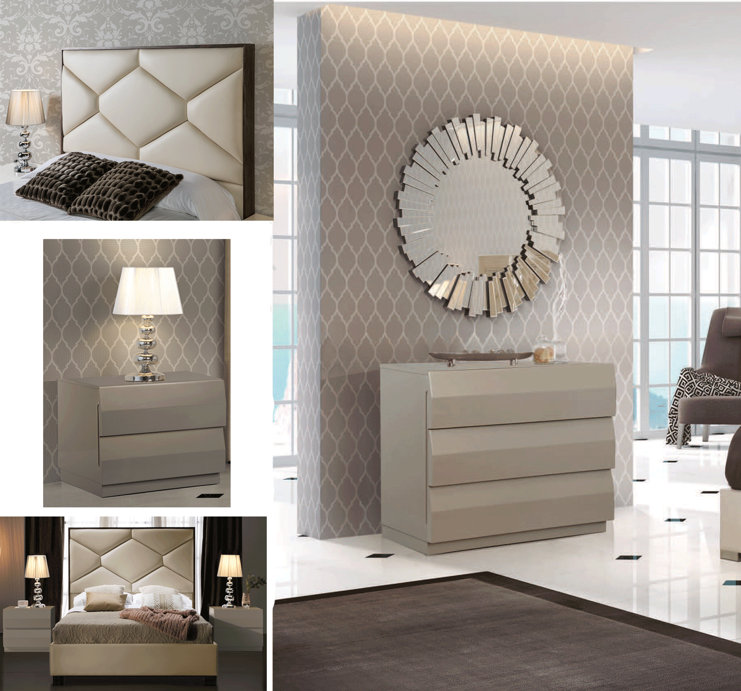 ESF Furniture - Martina 5 Piece King Storage Bedroom Set in Beige - MARTINABEDKS-M152-C152-E100 ESF Furniture