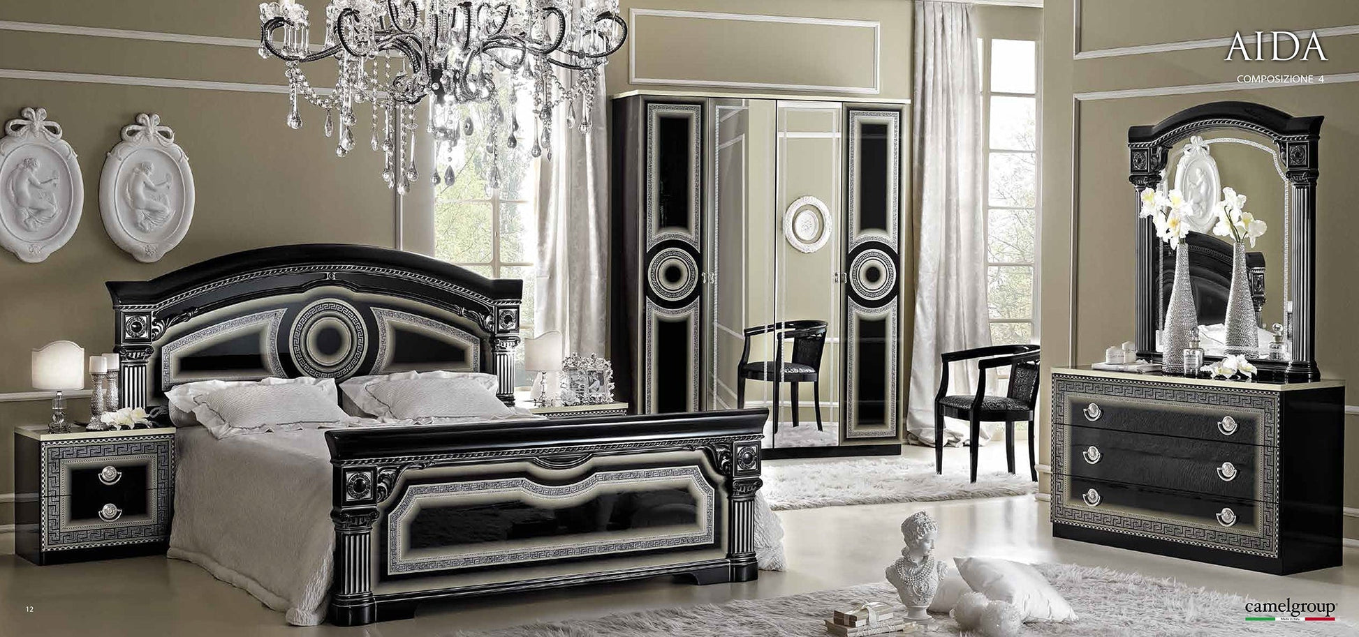 ESF Furniture - Aida 4 Piece Queen Bedroom Set in Black/Silver - AIDABEDQ.SBLACK/SILV-4SET ESF Furniture